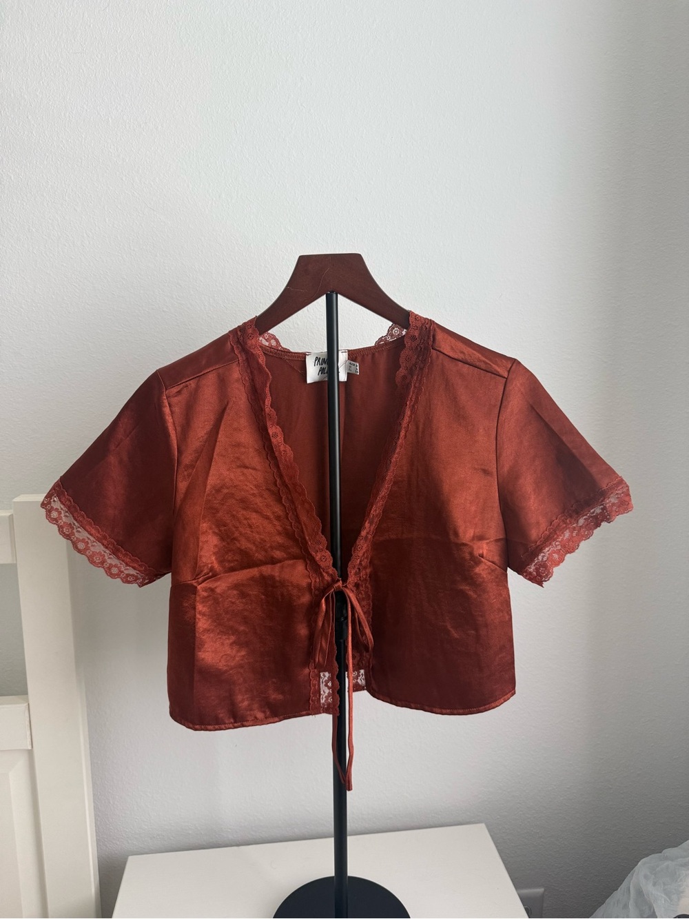 Princess Polly Rust Red Satin Tie-Front Crop Blouse